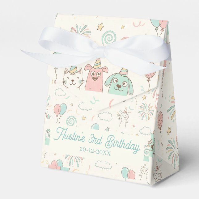 Caja Para Regalos Playful Sweet and Three Kids Birthday Favor Box (Front Side)