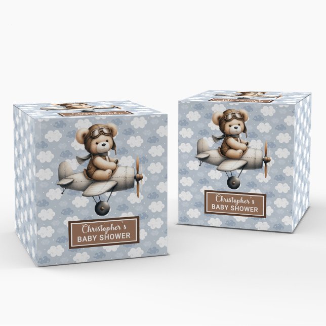 Caja Para Regalos Playous Teddy Bear Pilot Baby Shower Favbox (Playful Teddy Bear Pilot Baby Shower Favor Box)