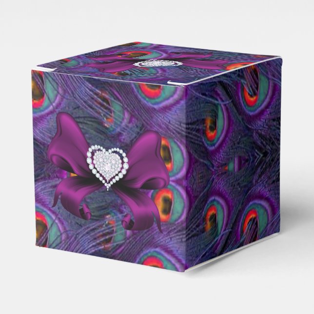 Caja Para Regalos Plum Purple Peacock Wedding Favorito Box (Costado Anverso)