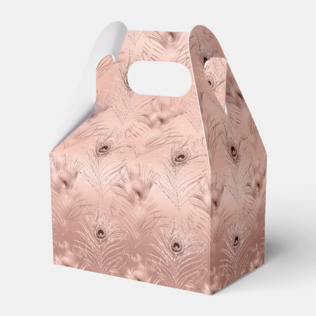 Caja Para Regalos Pluma de pavo real de oro Rosa (Reverso)