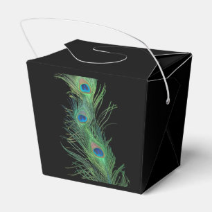 Caja Para Regalos Plumas negras y verdes del pavo real