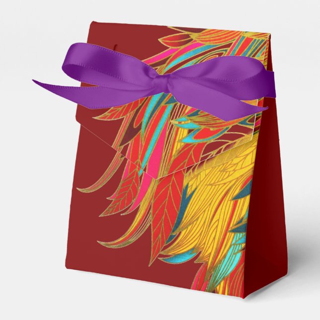 Caja Para Regalos Plumas Rojos Exóticas (Front Side)