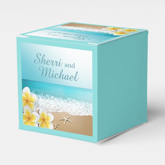 Caja Para Regalos Plumeria Beach Tropical Island Boda (Costado Anverso)