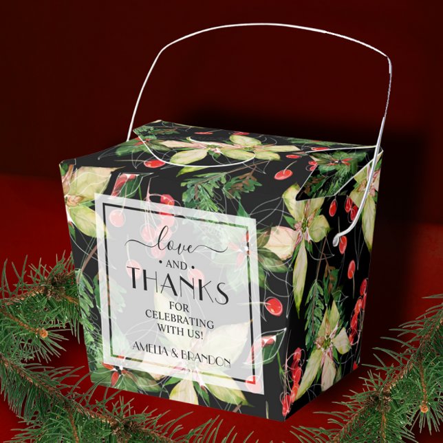 Caja Para Regalos Poinsettias y bayas sobre Navidades negros (Subido por el creador)