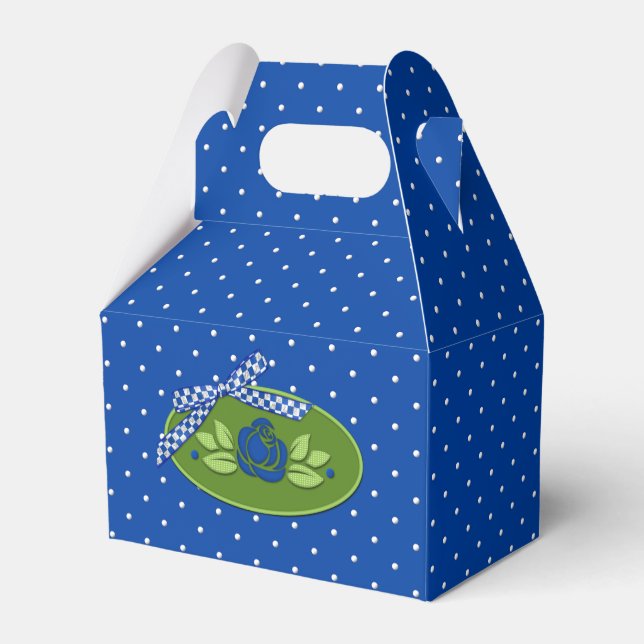 Caja Para Regalos Polka Dot Rosas Blue-Gable Party Favbox (Front Side)