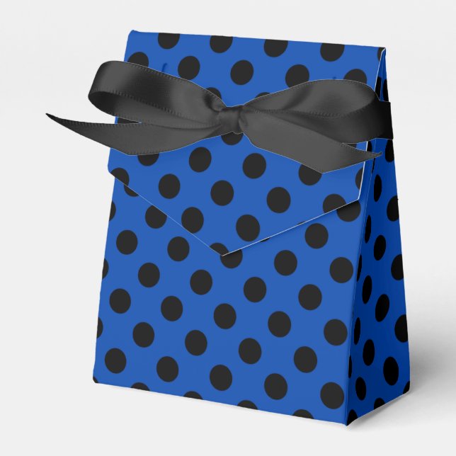 Caja Para Regalos Pos de polka negro sobre azul real (Front Side)
