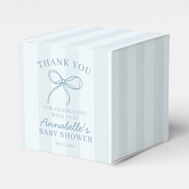 Caja Para Regalos postre Baby Shower Blue Coquette Bow Pastel (Costado Anverso)