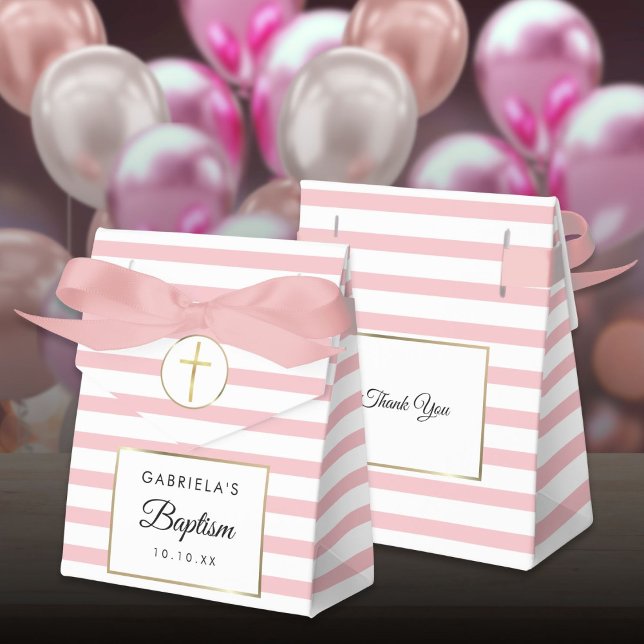 Caja Para Regalos Preciosa franja rosa Bautizo (Pretty Pink Stripe Baptism Christening Favor Boxes
)