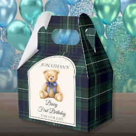 Caja Para Regalos Preppy Blue Bow Teddy Bear Tartan Birthday 