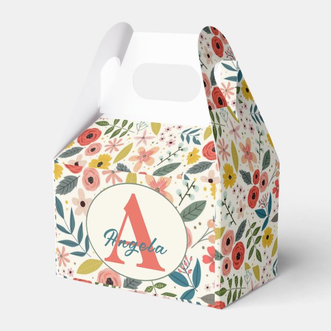 Caja Para Regalos Pretty Blush Pink Floral Botanical Monogram  (Front Side)