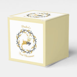 Caja Para Regalos Primer Ciervo de Navidad con Corona Amarillo Perso