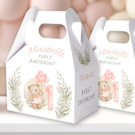 Caja Para Regalos Primer cumpleaños Cute Teddy Bear Heart Balloons