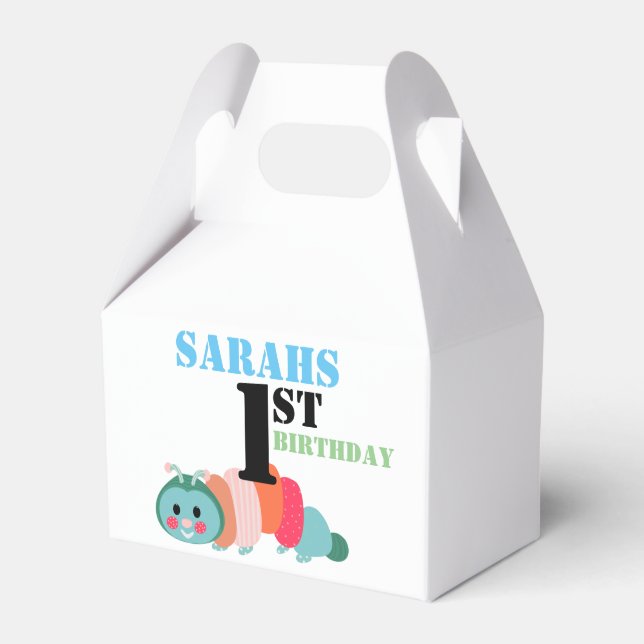 Caja Para Regalos Primer cumpleaños de la Colorida Caterpillar (Front Side)