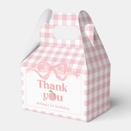 Caja Para Regalos Primer cumpleaños de Pink Gingham Peach