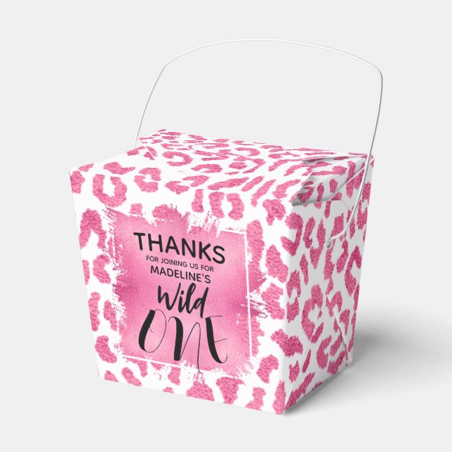Caja Para Regalos Primer cumpleaños de Pink White Leopard (Front Side)