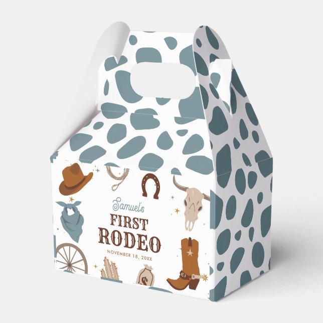 Caja Para Regalos Primer cumpleaños de Rodeo Blue Wild West Boy (Front Side)