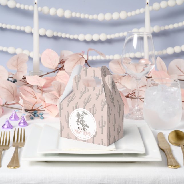 Caja Para Regalos Primer cumpleaños de Rodeo Chica Occidental Rosa (Boda)