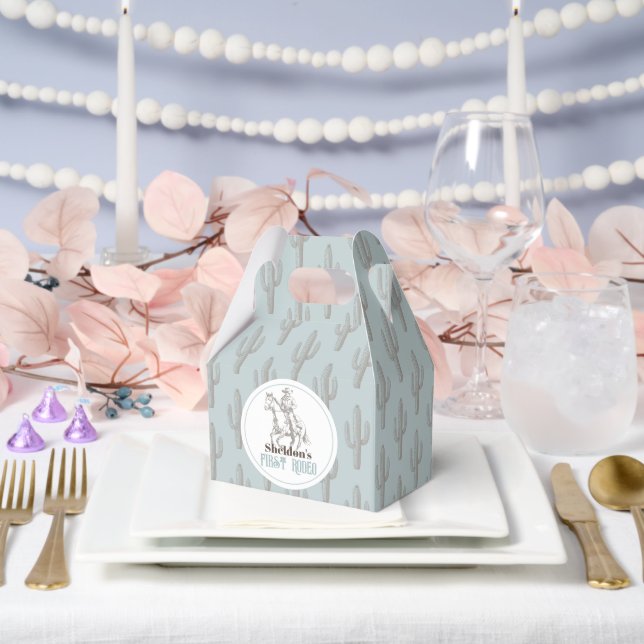 Caja Para Regalos Primer cumpleaños de Rodeo Cowboy Western Blue (Boda)