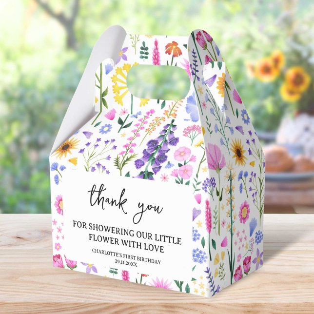 Caja Para Regalos Primer cumpleaños del Chica de Flor Silvestre Prim (Spring Wildflower Girl's First Birthday Favor Boxes)