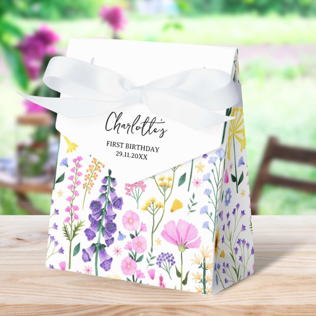 Caja Para Regalos Primer cumpleaños del Fiesta Wildflowers Garden (Wildflowers Garden Party First Birthday Favor Boxes)