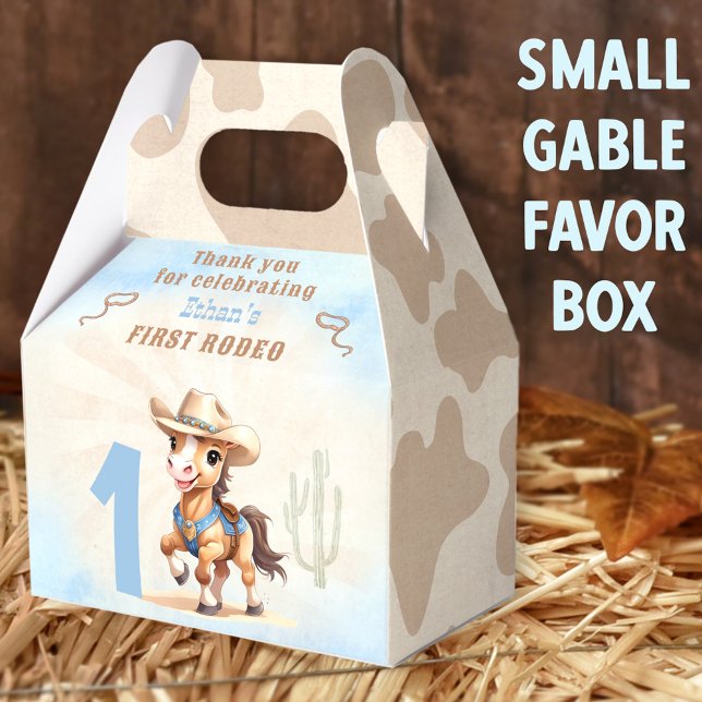 Caja Para Regalos Primer Rodeo Western Cowboy Birthday Boy Favorito  (1st Rodeo Small Gable Favor Boxes - You can choose from 3 sizes of these gable favor boxes)