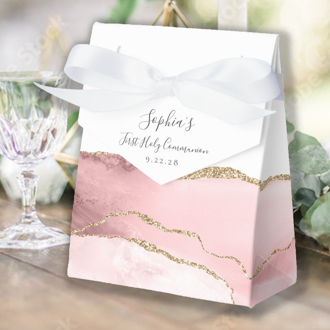 Caja Para Regalos Primera comunicación de Rubor Pink Gold Agate Scri (Subido por el creador)