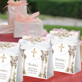 Caja Para Regalos Primera Comunión Arco de Cruces Florales Rosadas