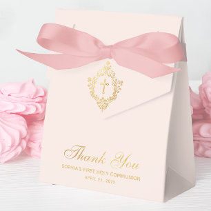 Caja Para Regalos Primera Comunión de Niña Cima Dorada Falsa Rosa