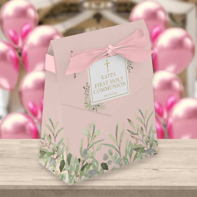 Caja Para Regalos Primera Comunión Elegante Rosa Verde Flora Floral (Subido por el creador)