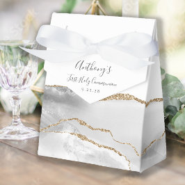 Caja Para Regalos Primera Comunión Escritura Ágata Dorada Gris Blanc