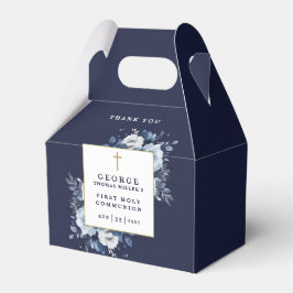 Caja Para Regalos Primera Comunión Floral Azul Marino Boho