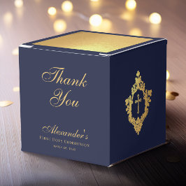 Caja Para Regalos Primera Comunión Niño Azul Marino Crest Dorado Agr