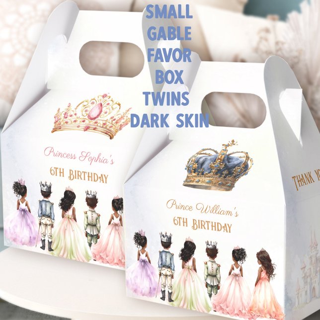 Caja Para Regalos Prince Princess Twins Crown Royal Birday (Prince Princess Twins Crown Royal Birthday Favor Boxes Dark Skin)