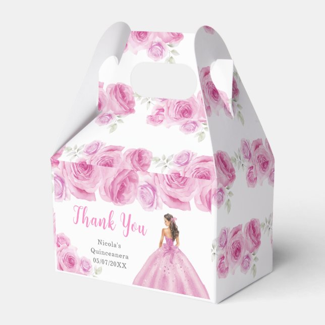 Caja Para Regalos Princesa con ropa rosa claro Quinceanera Gracias (Front Side)