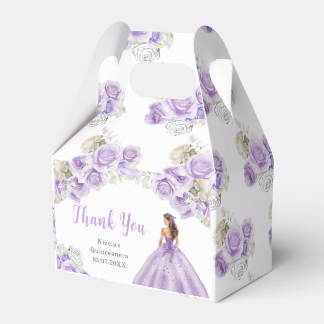 Caja Para Regalos Princesa con vestimenta púrpura Quinceanera Gracia (Front Side)