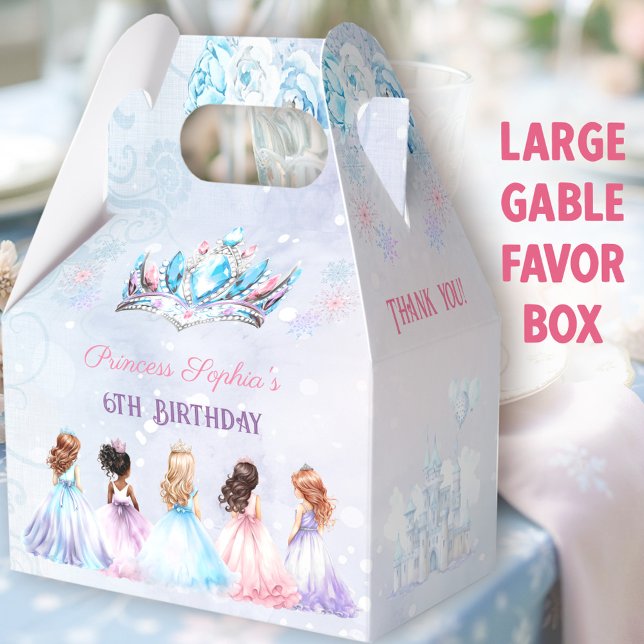 Caja Para Regalos Princesa Corona Invierno Morado Chica Cumpleaños G (Winter Princess Large Gable Favor Boxes - You can choose from 3 sizes of these gable favor boxes)