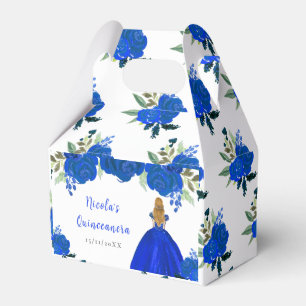 Caja Para Regalos Princesa de Cabello Rubio Quinceañera Floral Azul