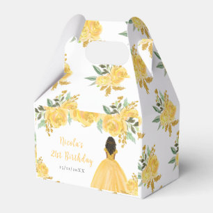 Caja Para Regalos Princesa de Piel Oscura Cumpleaños Floral Dorado