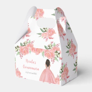 Caja Para Regalos Princesa de Piel Oscura Floral Rosa Quinceañera