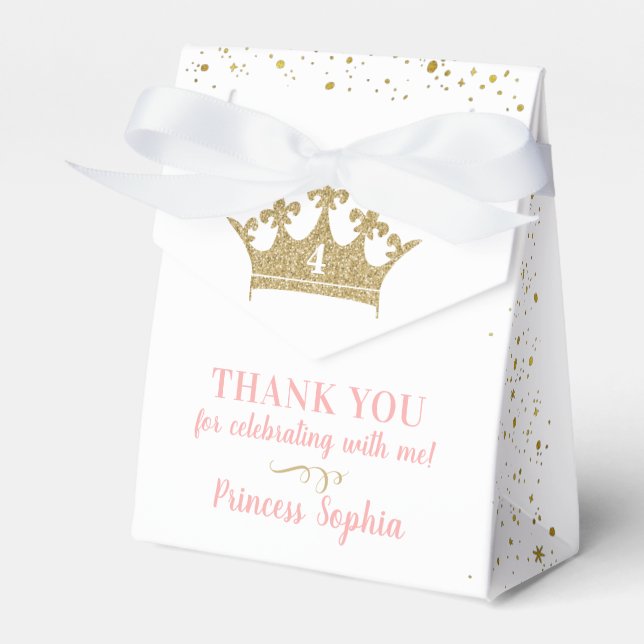 Caja Para Regalos Princesa Fiesta Gold Pink Tiara Gracias (Front Side)