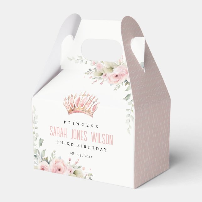 Caja Para Regalos Princesa Rosa Corona Floral Tiara Cumpleaños (Front Side)