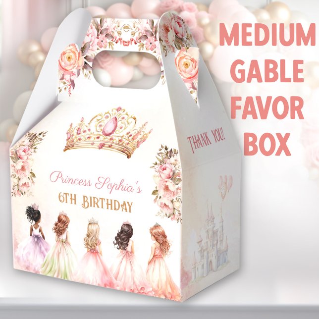 Caja Para Regalos Princess Crown Oro Rosa Floral Birday Medium (Princess medium gable favor boxes. You can choose from 3 sizes of these gable favor boxes.)