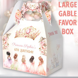 Caja Para Regalos Princess Crown Oro Rosa Floral Cumpleaños Grande