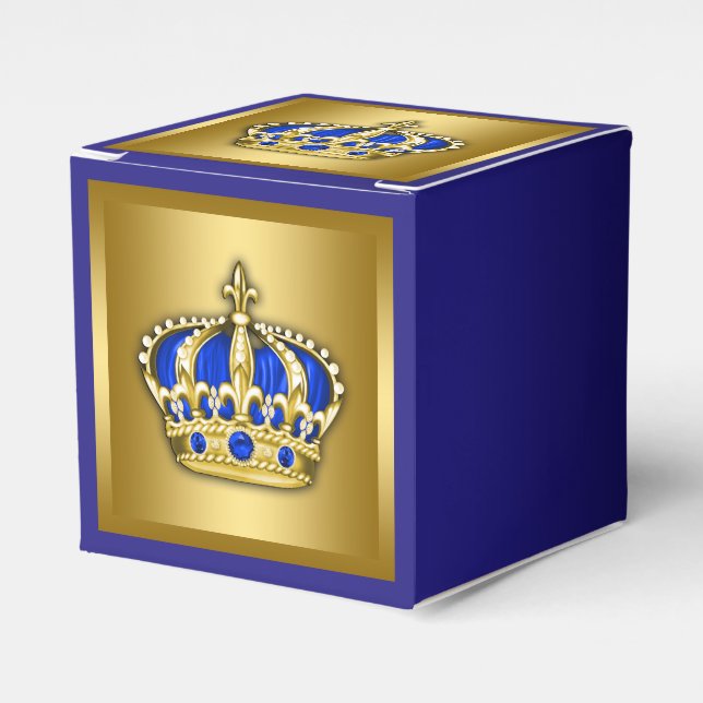 Caja Para Regalos Príncipe Real Azul y Oro (Costado Anverso)