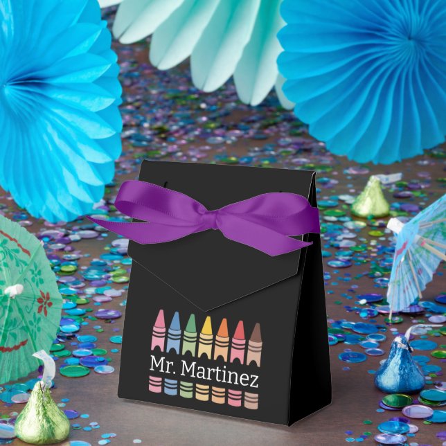 Caja Para Regalos Profesora personalizada de Crayon Nombre Cute Back (Fiesta)