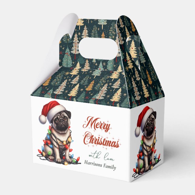 Caja Para Regalos Pug Canino Retro Lindo Navidad (Reverso)