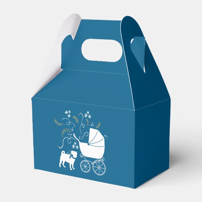 Caja Para Regalos Pug Dog Baby Shower Boy Blue con Bow (Front Side)