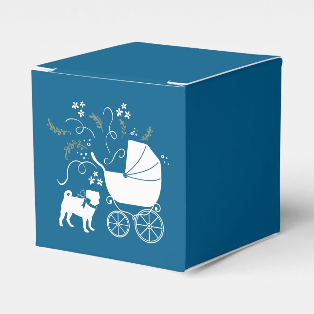 Caja Para Regalos Pug Dog Baby Shower Boy Blue con Bow (Costado Anverso)