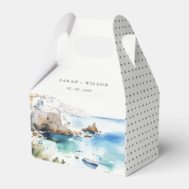 Caja Para Regalos Puglia, Italy Watercolor Landscape Wedding (Front Side)