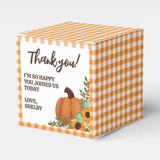 Caja Para Regalos Pumpkin y Sunflowers Naranja Gingham Gracias (Costado Anverso)